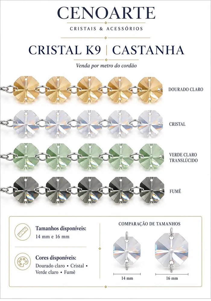 Comparativo de tamanhos — Corrente Castanhas Cristal K9
