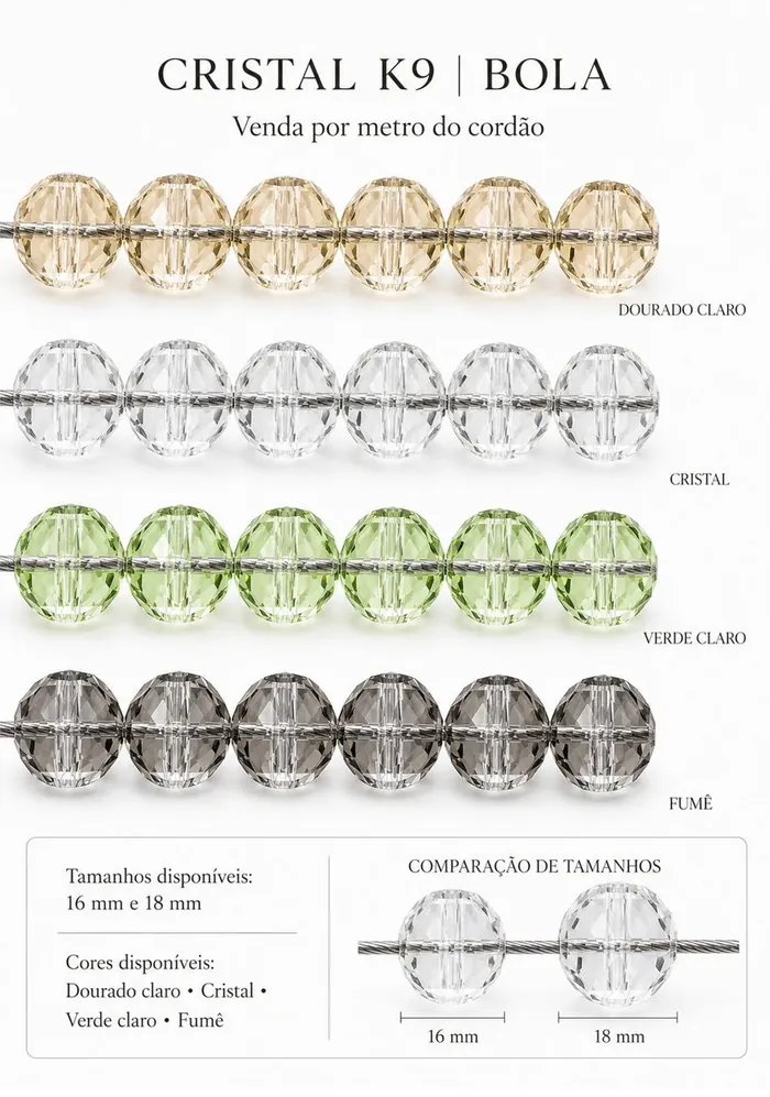 Comparativo de tamanhos — Corrente Esferas Cristal K9