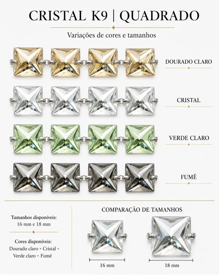 Comparativo de tamanhos — Corrente Quadrados Cristal K9